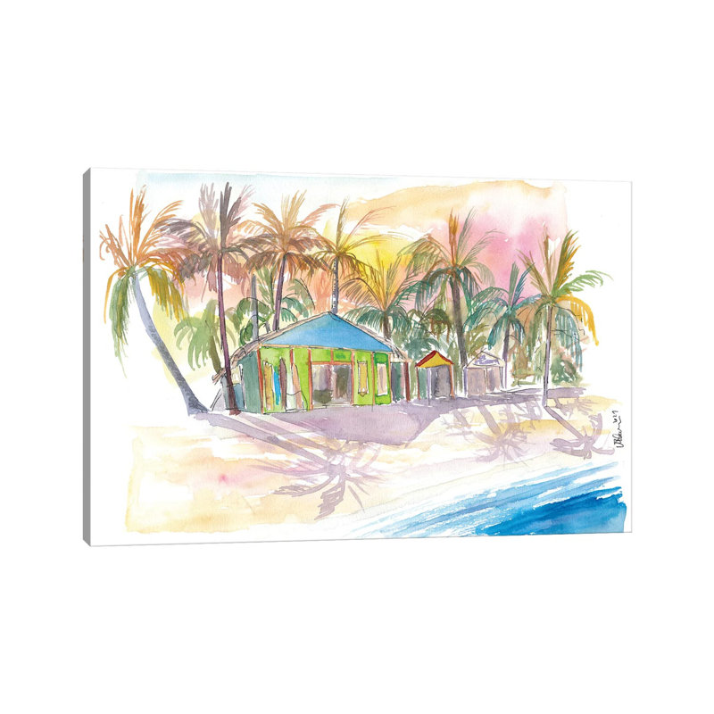 Dominican Republic Beach In Punta Cana With Shops By Markus & Martina Bleichner - Wrapped Canvas Painting by Markus & Martina Bleichner - Wrapped Canvas Painting