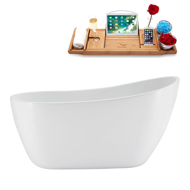 1404.6mm x 718.8mm Freestanding Soaking Acrylic Bathtub, Brushed Gold/Glossy White