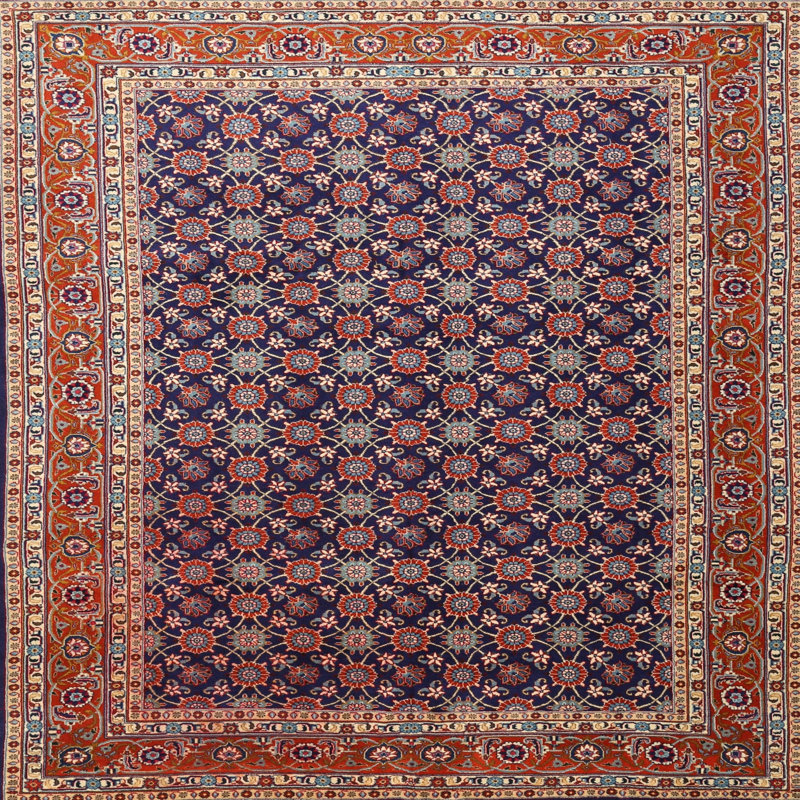 Tapis traditionnel rouge / bleu, Rond 3 pi