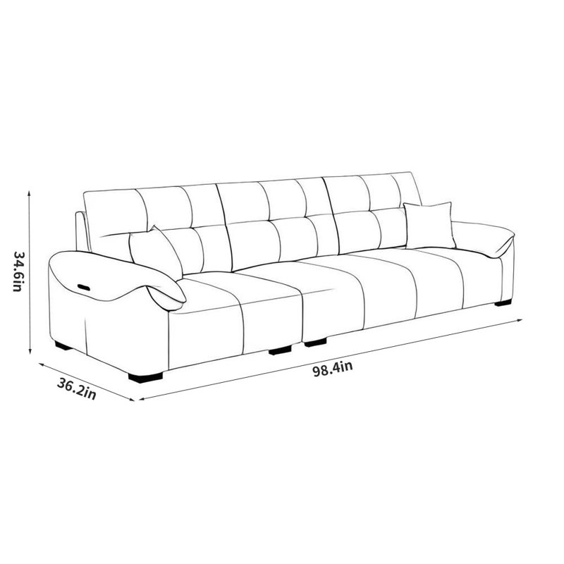 Simple Faux Leather Sofa, 34.6" H x 98.4" W x 36.2" D, 3