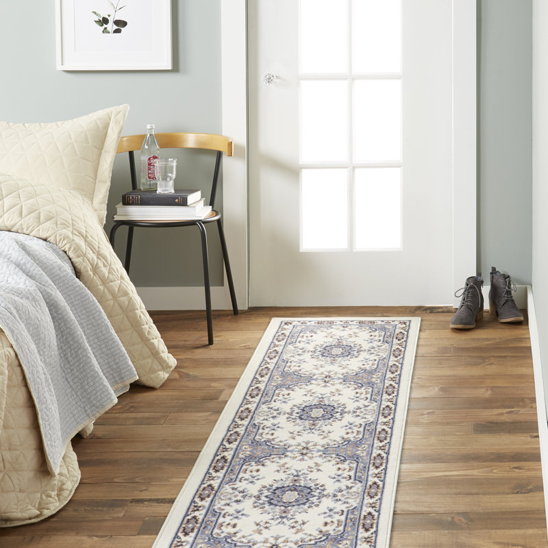 Tapis oriental bleu Modena, Tapis de couloir 1 pi 1 po x 7 pi 3 po