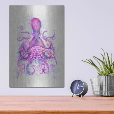 Art mural en métal Breakwater Bay «Octopus Rainbow Splash Pink» par Fab Funky