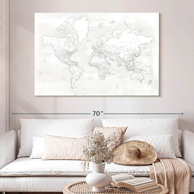 Carte du monde détaillée Aliaz Maeli blanc I, H 34 po x l 51 po