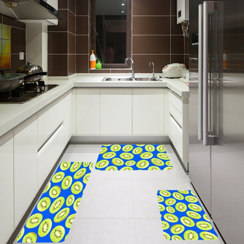 Tapis de cuisine 3 pièces à motif bleu Kiwi