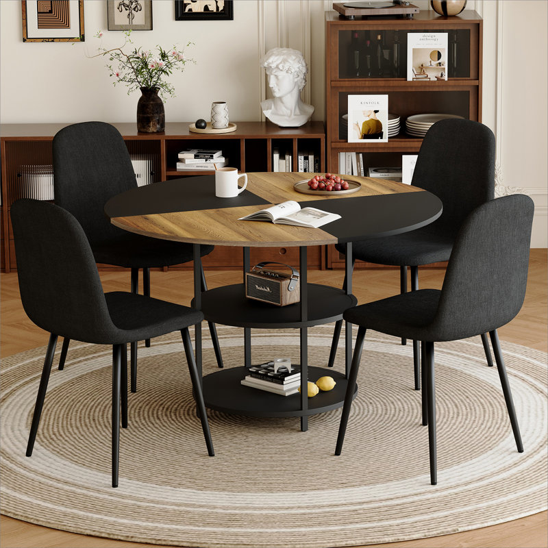 Ensemble de table et de chaises.Une table de salle à manger circulaire de couleur moderne épissée de 47,3 pouces de diamètre - rangement double couche.