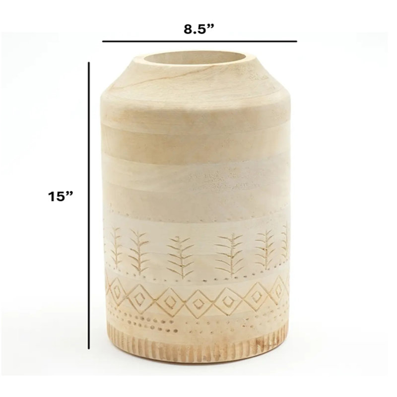 Vase | Decorative Handcrafted Accent Wood Vase | 8.5x15", Brown, 15" H x 9" W x 9" D