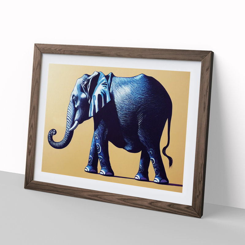 XH1022-6603X Elephant - Single Picture Frame Painting, 46cm H x 64cm W x 2cm D, Walnut