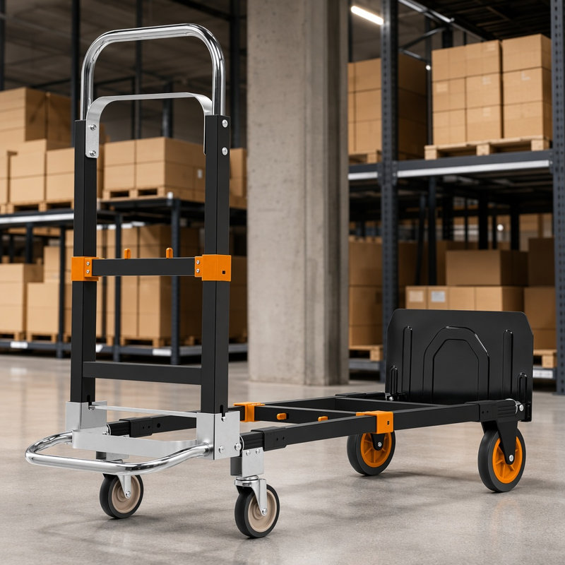 Diable et chariot en aluminium 3-en-1 convertible, chariot pliant multi-positions avec base extensible et capacité de 600 lb, argent