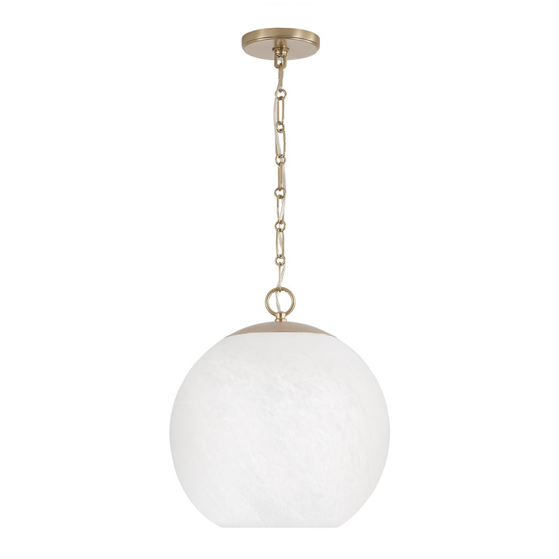 13.75" W x 15.25" H 1-Light Globe Pendant in Matte Brass with Faux Alabaster Glass and Alternating Loop Designer Chain