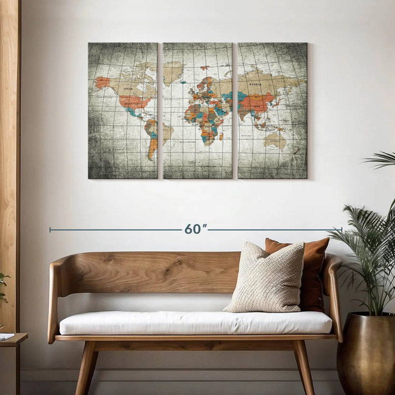 Aliaz Dirty Grid World Map, 28" H x 45" W