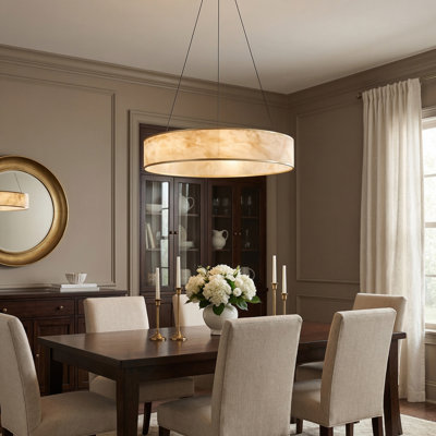 Rutland LED Drum Pendant - Aged Brass - Faux Alabaster Shade