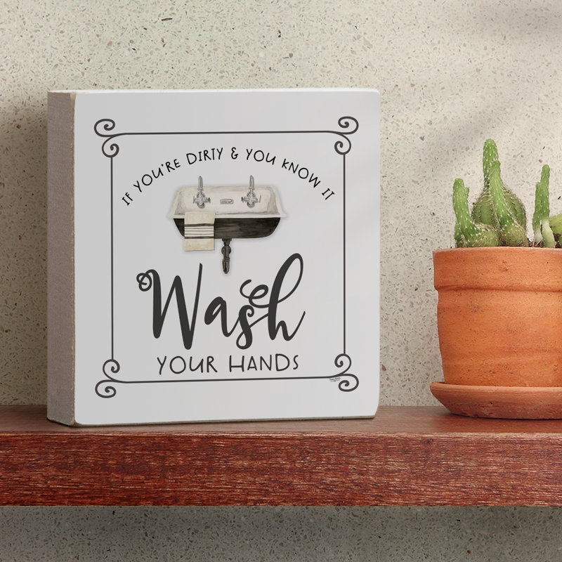 Wash Hands Wood Box Sign