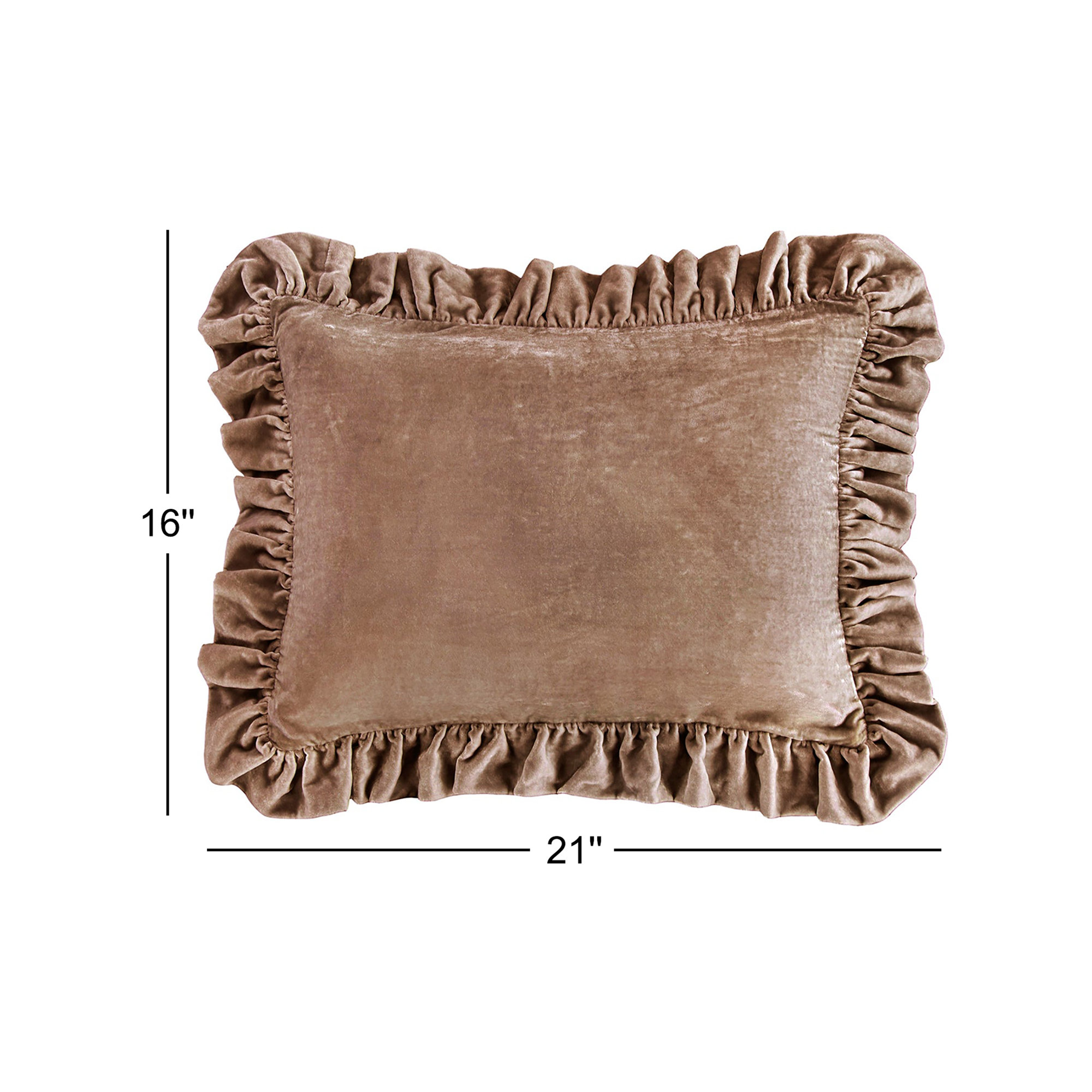 Stella Solid Faux Silk Velvet Ruffled Romantic Western 16x21 inch Oblong Pillow, Dusty Rose