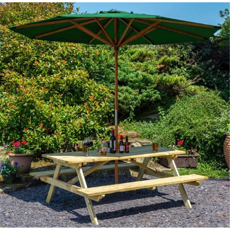 Bretha Rectangular 4 - Person 180cm Long Picnic Table with Umbrella, Green