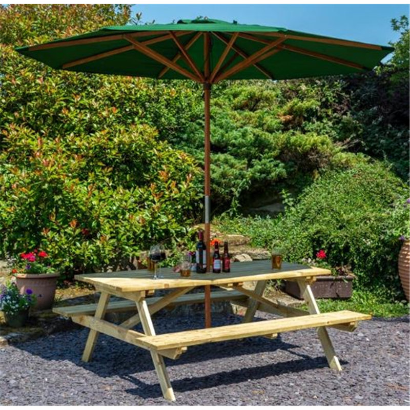 Bretha Rectangular 4 - Person Picnic Table with Umbrella, Grey, 27.3cm H x 150cm W x 150cm D