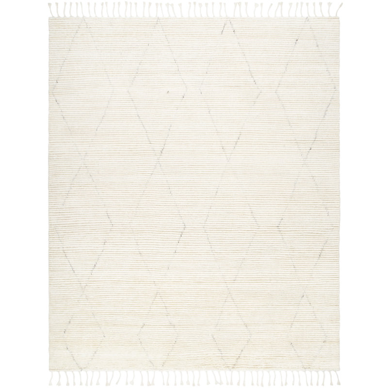 Camille Hand Knotted Wool Geometric Area Rug in Cream, Rectangle 6' x 9'
