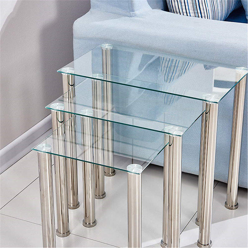 Glass Nesting Of Table Coffee Table Set Of 3, Living Room Small Sofa Table Side Table Corner End Table Bedroom Little Nightstand Beside Table (Square Set Of 3)