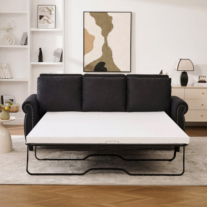 81.5" Linen Sofa Bed: 3 Seater Sectional, Pull-Out Mattress, Convertible Sleeper Couch