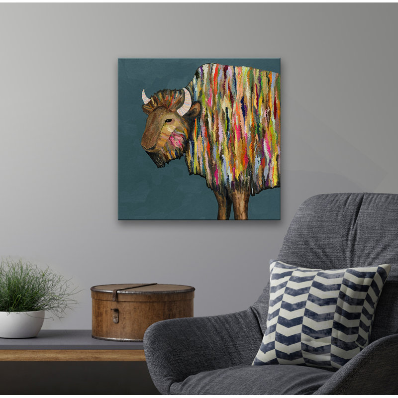 «Bison on Blue», reproduction sur toile tendue, H 12 po x l 12 po, Canevas