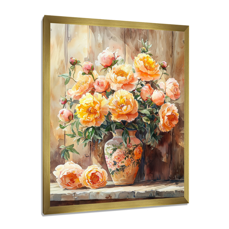 Carson - art mural floral, H 32 po x l 16 po, Reproduction encadrée d'une seule photo, Doré