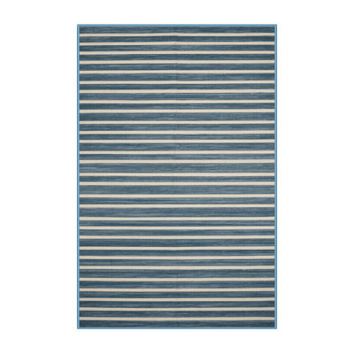 Tapis bleu à rayures horizontales lavable à la machine