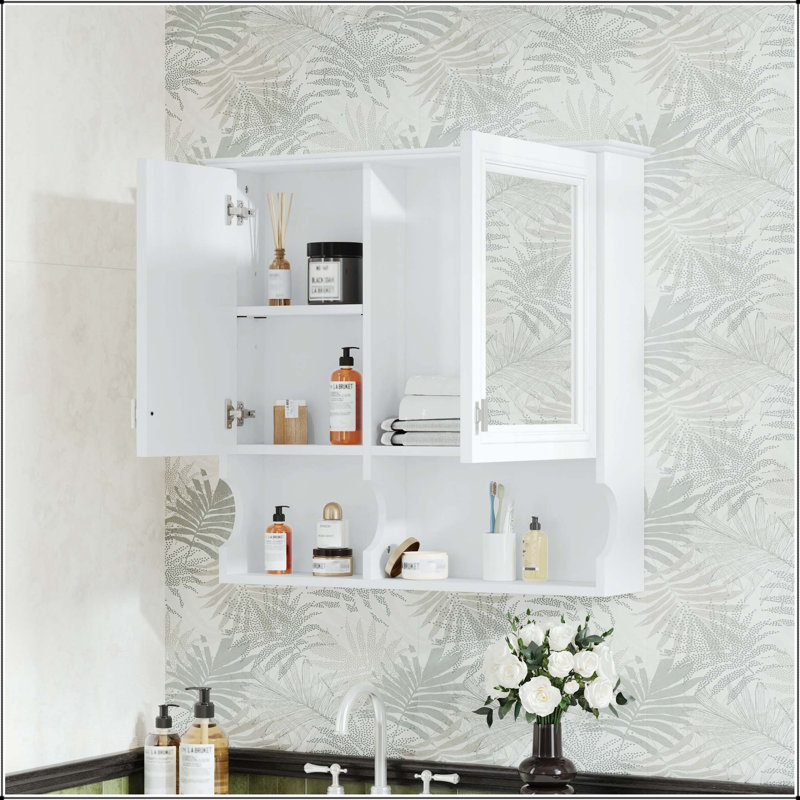 Pharmacie murale 30 pouces avec tablettes ouvertes et tablette réglable - blanc