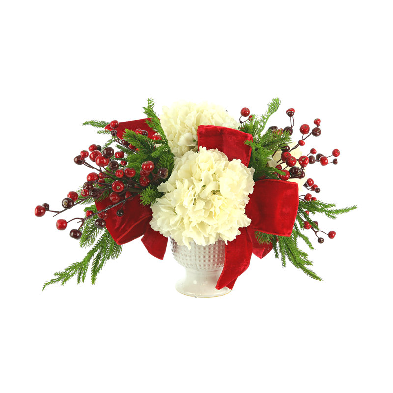 Arrangement d'hortensias en polysilk de Québec dans un vase