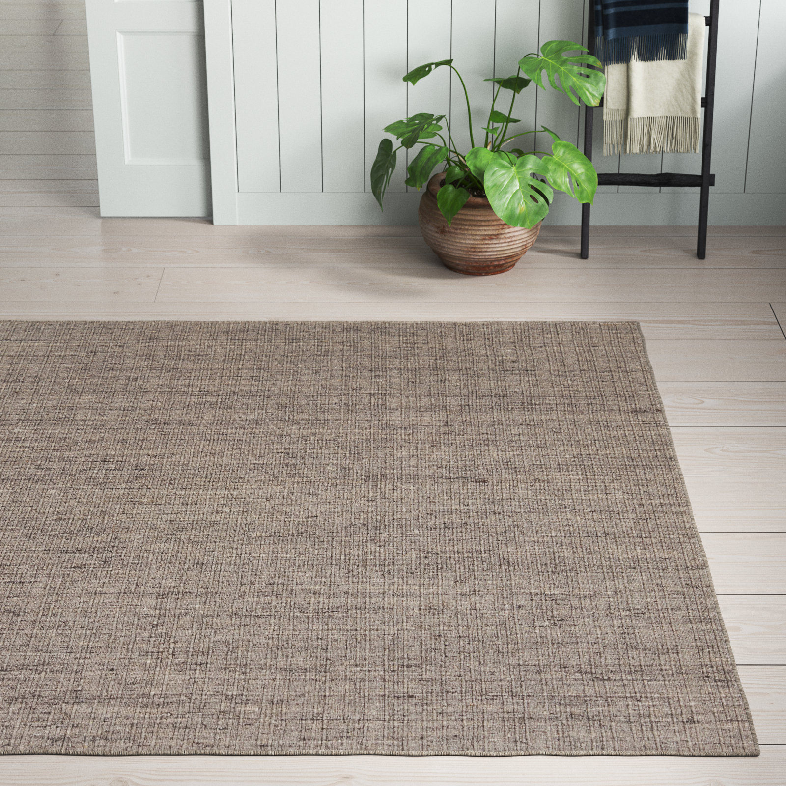 Brown Taupe Hand-Woven Flatweave Striped Rug, Rectangle 6' x 9'