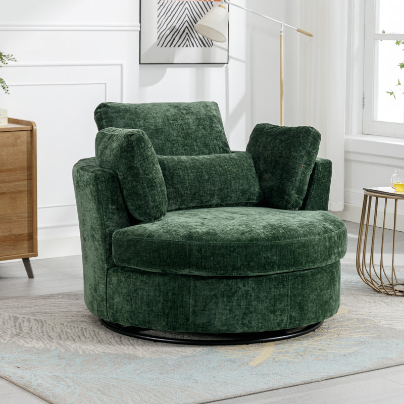 Achorn 42" W Recessed Arm Slipcovered Swivel Barrel Chair, Green 100% Polyester