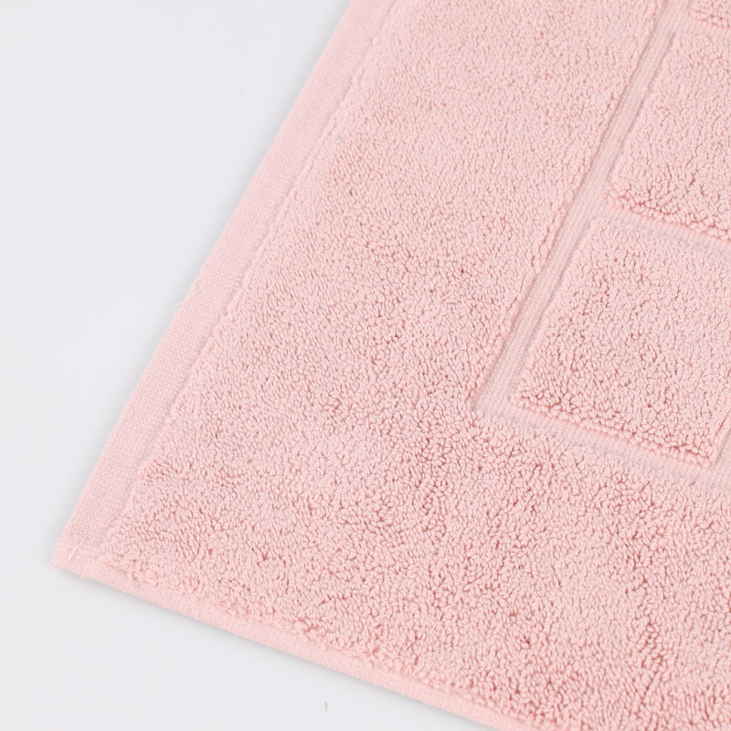 100% Cotton Thick & Absorbent Reversible Checkered Bath Mats - Set Of 2, Tea Rose