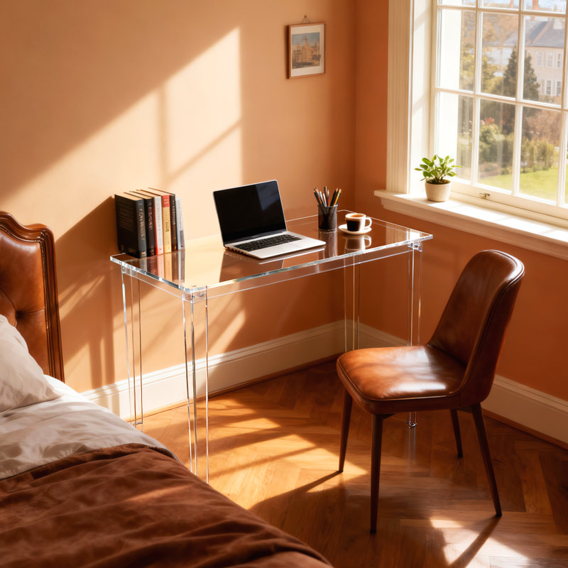  Bureau en acrylique, table d'écriture moderne transparente pour le bureau personnel (transparent, Nomal), Clair