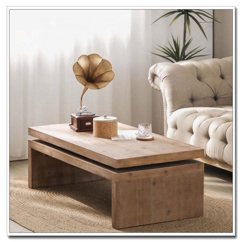 Table basse de salon rectangulaire en bois rustique, Naturel