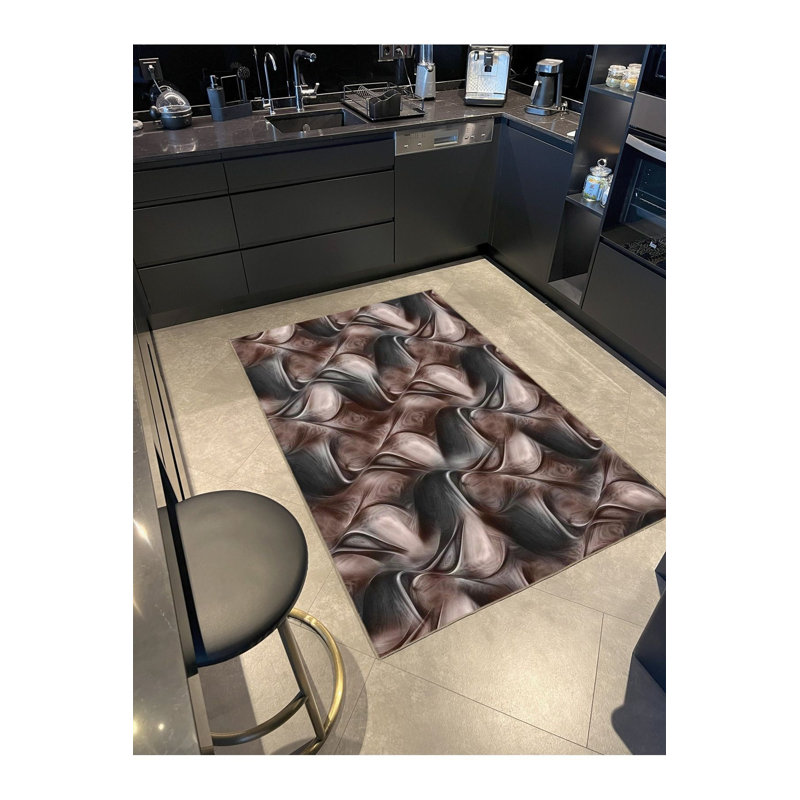 Tapis lavable moderne à motifs tissés à base brune, Sous-tapis carré 3 pi 3 po inclus