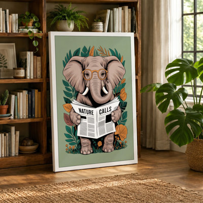 Elephant Reads Nature Vintage - Wrapped Canvas