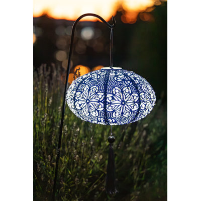 Stella Tassel 25.5" Oval Solar Lantern - Sky Blue