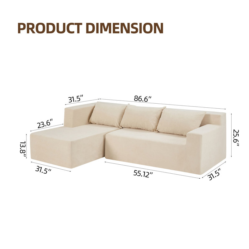 Lova 3 Seaters Chaise Cushion Couch Left - Beige