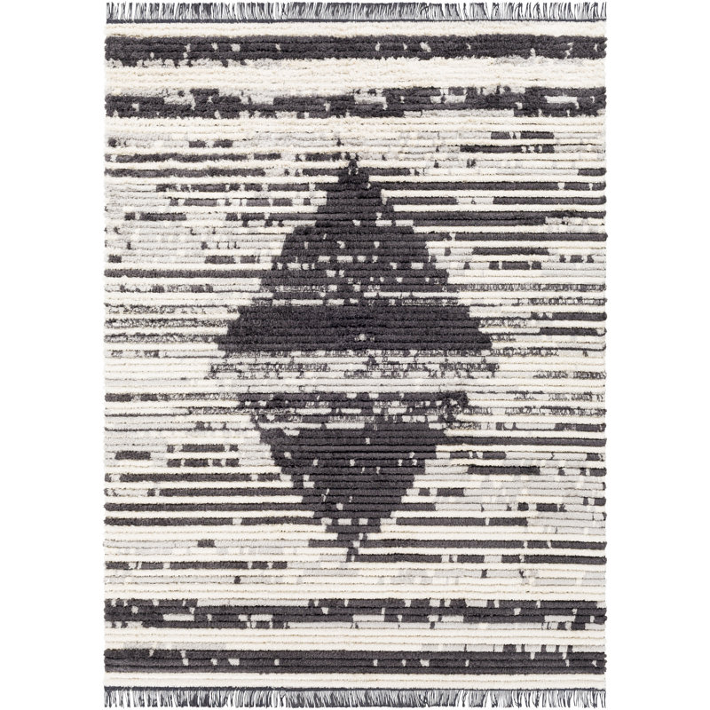 Tapis noir / blanc Irfaan, Tapis de couloir 2 pi 7 po x 7 pi 3 po