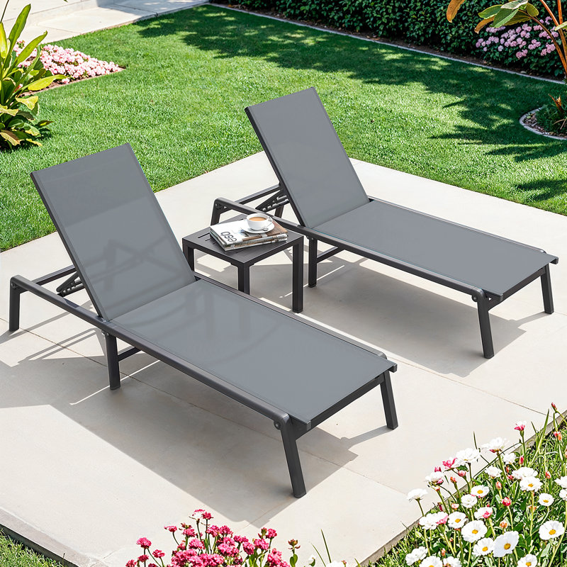 Ajoku 1 Piece Full Assembled Aluminum Foldable Chaise Lounge Chair With 5 Position Adjustable Backrest, Gray