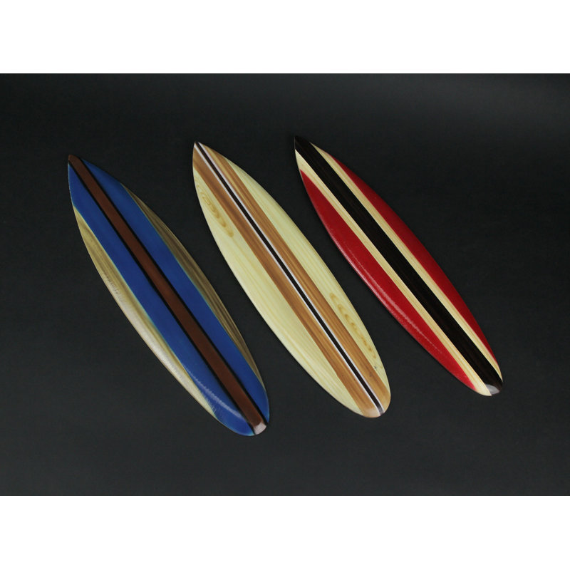 Set of 3 Multicolor Wood Surfboard Wall Sculptures