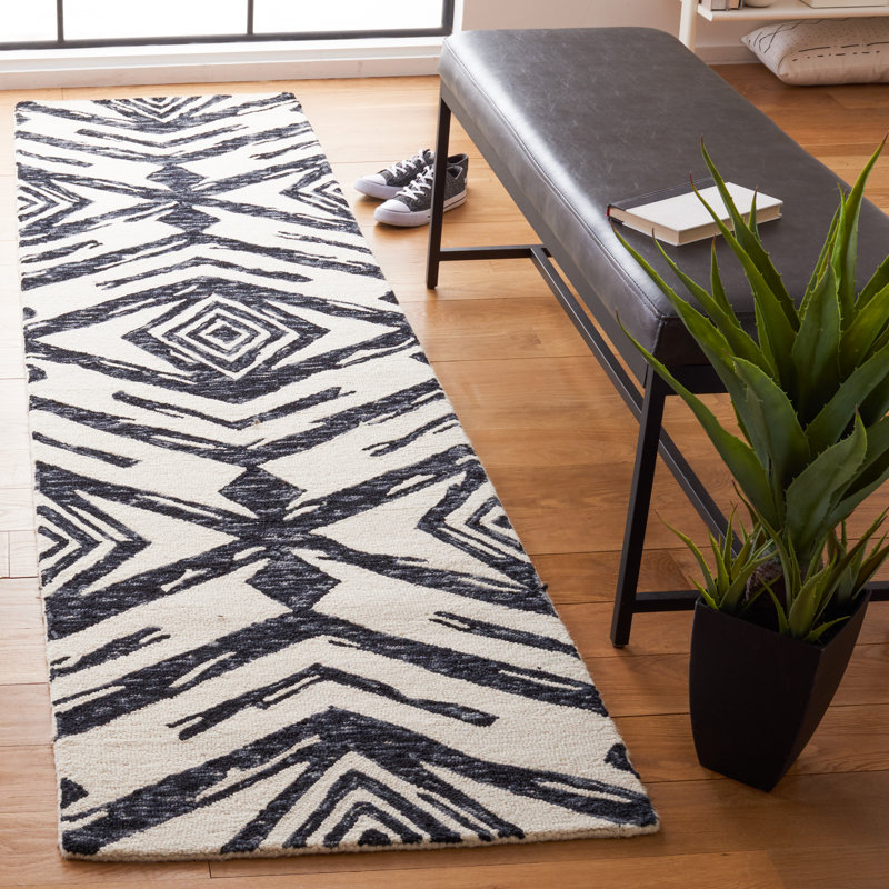 Tapis en laine et coton touffeté à la main Kavin avec latex Southwestern, Tapis de couloir 2 pi 3 po x 9 pi