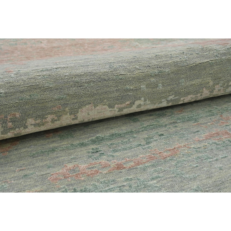 Tapis bleu clair et cuivre noué à la main de haute qualité