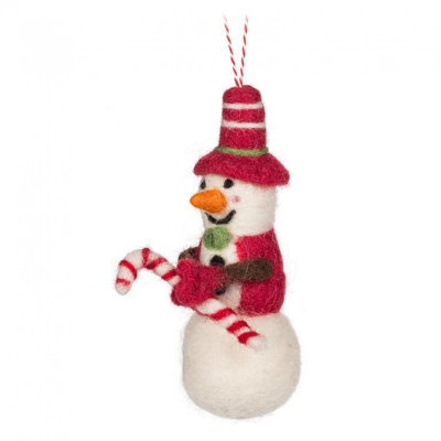 Snowman With Hat & Candy Cane Ornament