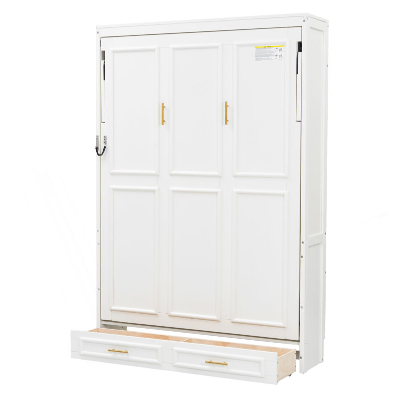 Lit escamotable double avec 2 tiroirs, beige