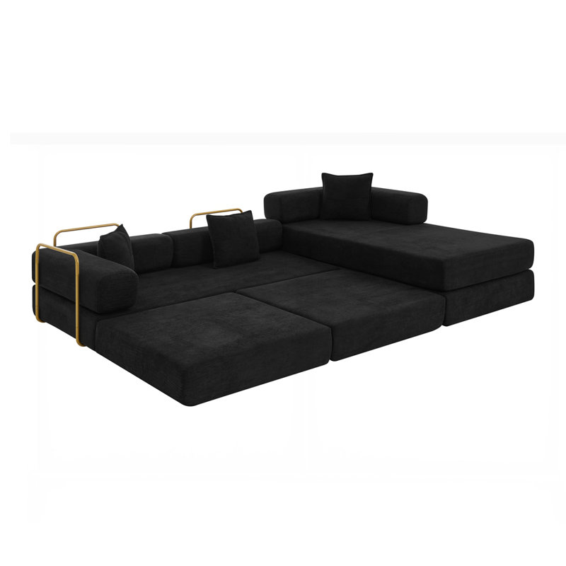 Modular Sectional Sofa with L-Shape Chaise, Black Corduroy