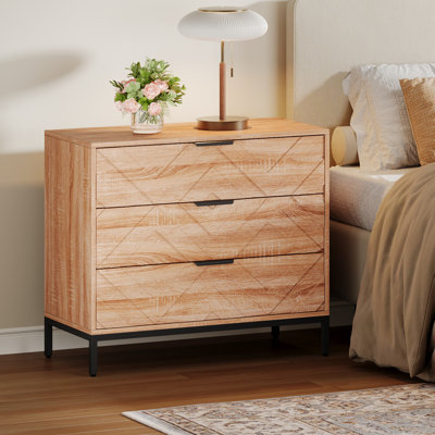3 Drawers Nightstand , 31" Large Wooden Bed Side Table