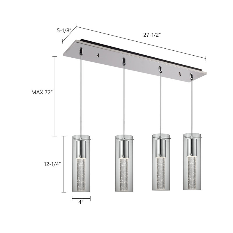 Champagne LED Pendant, 4 Lights, 34 W