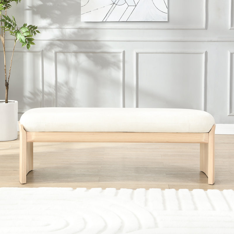 Repose-pieds beige en bois d'hévéa sans dossier de 51,5 pouces, siège confortable et relaxant, s'adapte à un décor simple, pour le couloir de la chambre