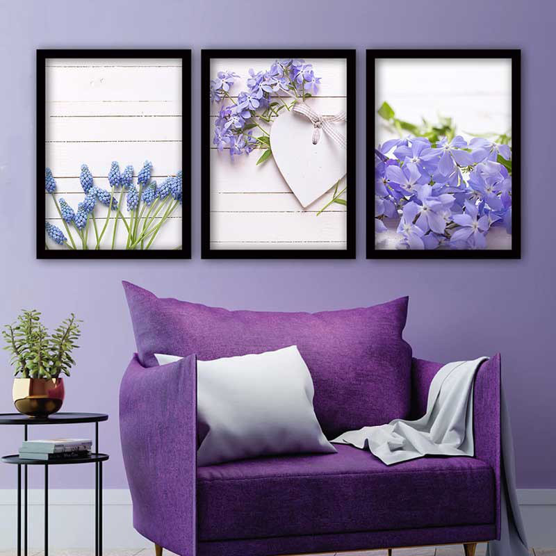 Ensemble de 3 peintures élégantes encadrées décoratives, 13,8 x 17,7 pouces chacune | 100% bois avec cadre 100% polystyrène (épaisseur: 0,8 pouce) | Impression numérique UV, parfaite pour le salon et la décoration intérieure
