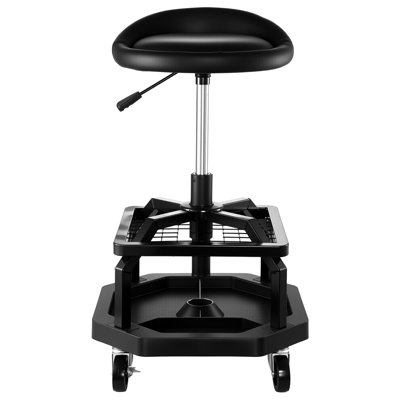 Garage Shop Stool Adjustable Height, 300 Lbs Support, 2 Storage Trays, 360 Rotation And Locking, Black Foam Rolling With For