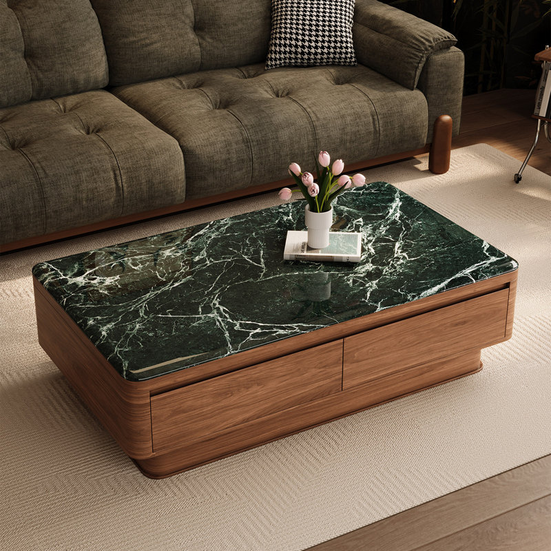 Table basse avec rangement de luxe en marbre, 17.7" H x 55.1" W x 31.5" D, Dark Green